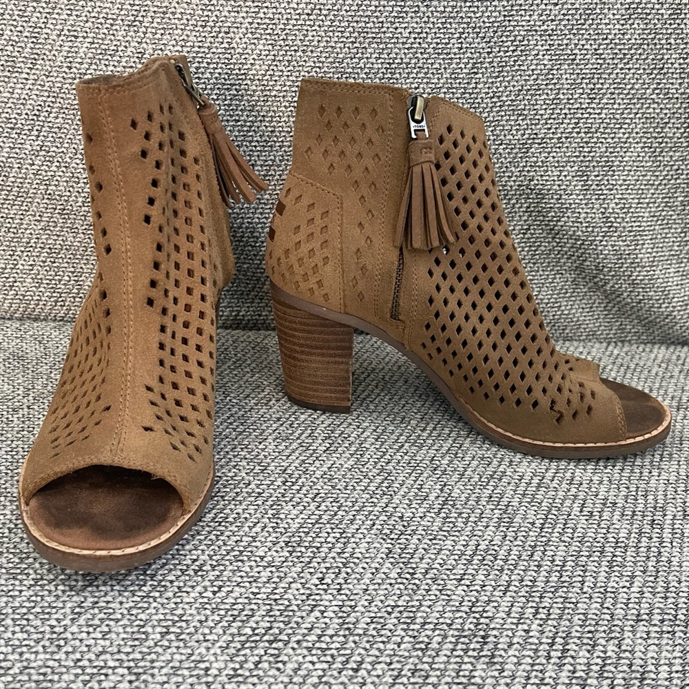 Toms Brown Ankle Booties with Perforated Design